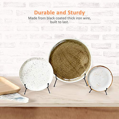 Mocoosy 6 Pack 3 Size Improved Anti-Slip Black Plate Stands for Display | 4 6 8 Inch Plate Holder Display Stands, Iron Wire Easel, Frame Stand for Pictures, Photos, Decorative Platter, Tabletop Art