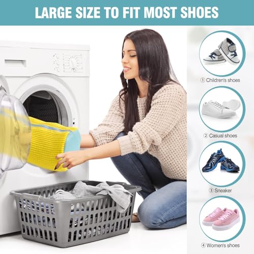 Shoe Washing Machine Bag, Shoe Laundry Bag for Washer and Dryer | 2 Pack Shoe Cleaning Bag for Sneakers & Tennis Shoes, XXL Size, Shoe Protection, Dry Bags, Zipper Hook, Travel & Dorm Storage