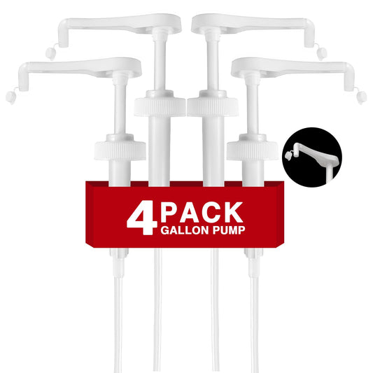 4Pcs 38-400 Leak Proof Gallon Jug Syrup Pump Dispenser | Lotion Shampoo Pump Cap Included, Fits 1 Gallon Bottle 64oz 128oz, Shampoo Laundry Detergent Containers