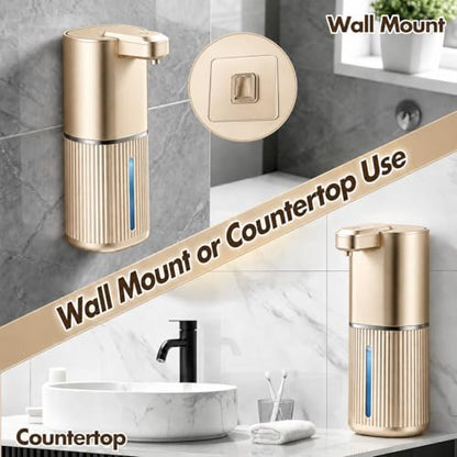 Automatic Soap Dispenser, Foaming Soap Dispenser Touchless with Continuous Dispensing, 4-Level Adjustable, Rechargeable Hand Soap Dispensers, Wall Mounted or Countertop for Bathroom & Kitchen
