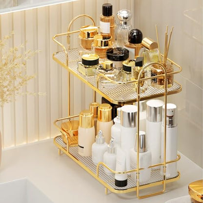 2 Tier Corner Bathroom Counter Organizer, Cosmetic Skincare Organizer, Bathroom Countertop Perfume Tray Vanity Organizer, Kitchen Spice Corner Storage Shelf | Cosmetic Skincare Organizer
