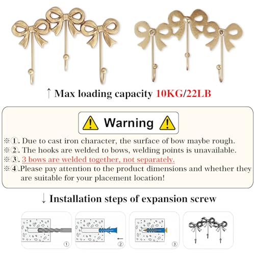 Small Gold Bow Wall Hook,Gold Cast Iron Hook,Size:8.27x5.59 inches | Wall Mounted,Gold Cast Iron,For Coats,Bath Towels,Room Decor,Bathroom,cute coquette decor,Office
