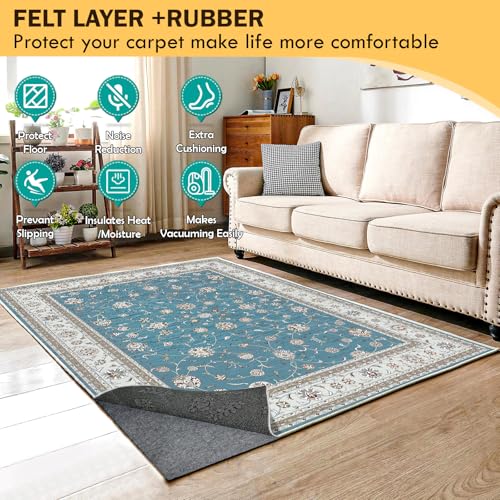 Waterproof Rug Pad 6x9 Ft, Under Area Carpet Padding, Non Slip Felt Rug Pads for Hardwood Floors, Protective Underlay Keeps Rugs in Place Without Wrinkles