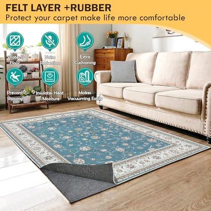 Waterproof Rug Pad 6x9 Ft, Under Area Carpet Padding, Non Slip Felt Rug Pads for Hardwood Floors, Protective Underlay Keeps Rugs in Place Without Wrinkles