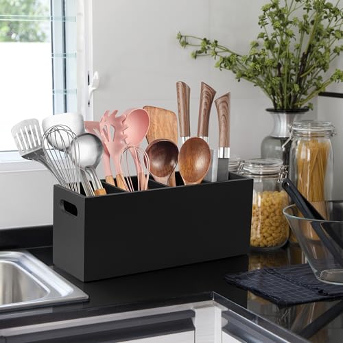 Large Utensil Holder with Removable Divider - 4 Co... (Black)