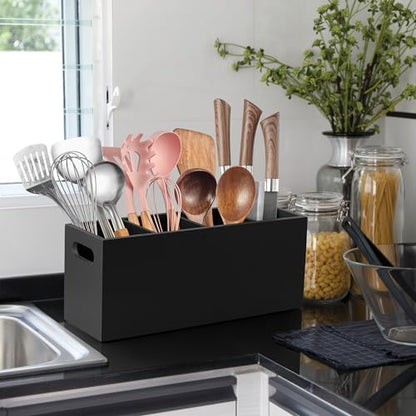 Large Utensil Holder with Removable Divider - 4 Co... (Black)