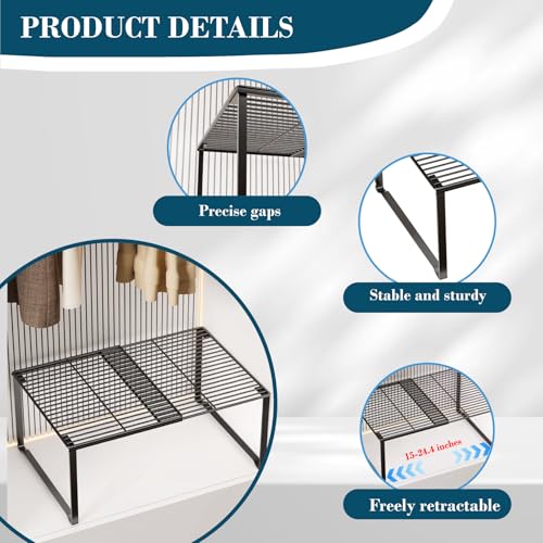 Extendable Metal Wire Shelf Organizer - Adjustable 15-24.4in Length, Stackable Storage Rack for Kitchen/Pantry/Bathroom/Shoe Cabinet/Tool Closet (1,Black)