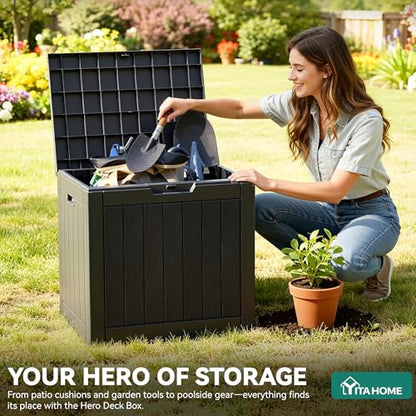 YITAHOME 30 Gallon Deck Box Outdoor Storage Box | Waterproof Resin Package Delivery and Storage Box with Lockable Lid for Patio Furniture Cushions, Pool Accessories, Garden