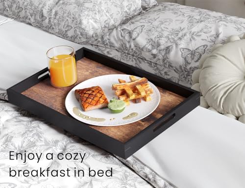 Fibogollo Set of 2 Wooden Serving Trays with Handles for Coffee Table | Decorative Trays Platter,Breakfast Tray in Bed,Large Coffee Table Tray，Food Drinks Trays for Eating,Working,Storing