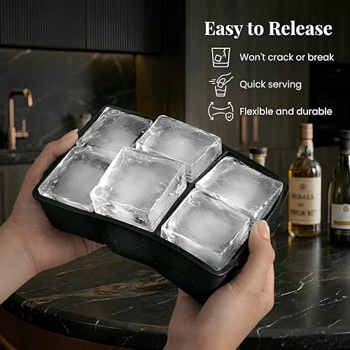 KitchFort® Large Silicone Ice Cube Tray (3-Pack) - 2" Big Ice Mold with Lid | Easy Release, Cocktail, Whiskey Ice Cubes Mold - Food Grade - Ice Cube Trays for Freezer - Stackable Silicone Ice Tray