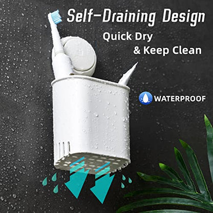 Powerful Suction Cup Toothbrush Holder, Drill-Free Wall Shower Holder for Toothbrush, Toothpaste, Razor, Removable Suction Cup in Shower, Self-draining Kitchen Tableware Organizer, White