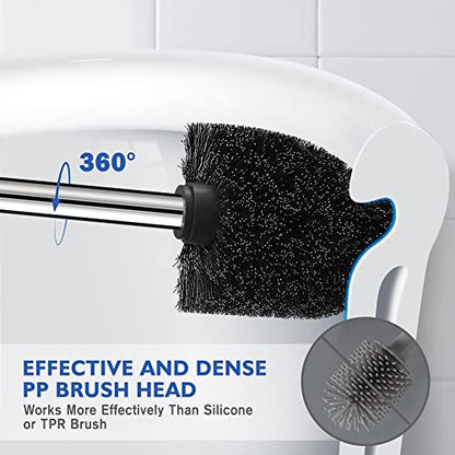 Toilet Brush and Holder, 2 Pack Toilet Brush Stainless Steel, Toilet Bowl Brush for Bathroom Toilet-Ergonomic, Elegant,Durable (Silver)