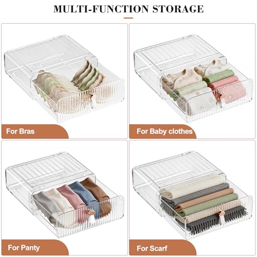Underwear Drawer Organizer - Stackable Bra Organizer for Closet, 1 Cell Clear Acrylic Bra Storage Box, Closet Organizers and Storage for Lingerie, Undergarment, Baby Clothes, Scarf