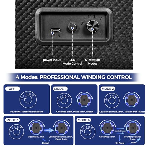 ANWBROAD Watch Winder for Automatic Watches, Single Watch Winder with LED | 4 Modes Automatic Watch Winder box for Men and Women, Winding Watch Rotator with Super Quiet Motor, Type-C Adapter UJWW006C