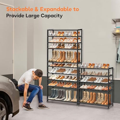 5-Tier Heavy Duty Shoe Rack for Garage Entryway, Stackable Shoe Organizer for 25 Pairs Men Boots, Shoe Rack for Closet Metal Shoe Storage Shelf, Floor, Hallway (Black)
