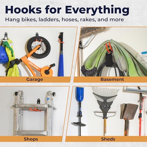 Moneek's Hardware 16 Pack Garage Storage Hook Anti-Slip Coating Heavy Duty Wall Mount Hooks for Hanging Bikes, Ladder, Garden Power Tools