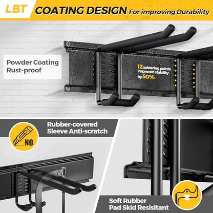 LBT 66" Garage Tool Organizer Wall Mount - 720lbs Garden Tool Organizer | Anti-Rust, Adjustable Hooks, Sheds Garden Tool Organizer Black, Gifts For Men Dad Husband