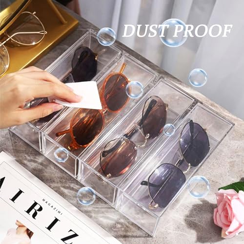 Kenpal Sunglasses Organizer for Multiple Pairs, Acrylic Stackable Glasses Holder with 4 Drawers, Transparent Eyeglass Case