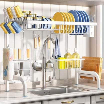 Over The Sink Dish Drying Rack, Adjustable (25.5 t... (White | Metal)