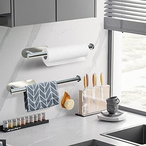 DEKAVA Under Cabinet Wall Mount Paper Towel Holder, Self-Adhesive Bar, Stainless Steel 13 inch (Bright Silver, 1)