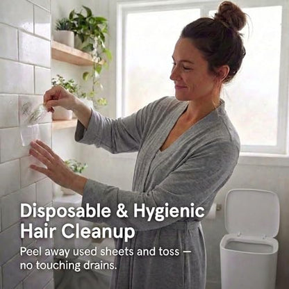Shower Hair Catcher - Disposable Adhesive Hair Collector Pads for Wall, Shower & Tub - Prevents Hair Clogs & Drain Blockages - 2-Pack (24 Sheets Total, 12 per Pad)