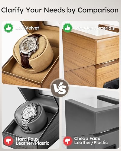 Automatic Watch Winder for Automatic Watches, Single Automatic Wooden Watch Winder Box with Optimized TPD Bi-Directional Rotation, Ultra-Quiet Japanese Motor, Dual Power Display Case, Gift for Men, Watch Collectors & Luxury Watch Owners