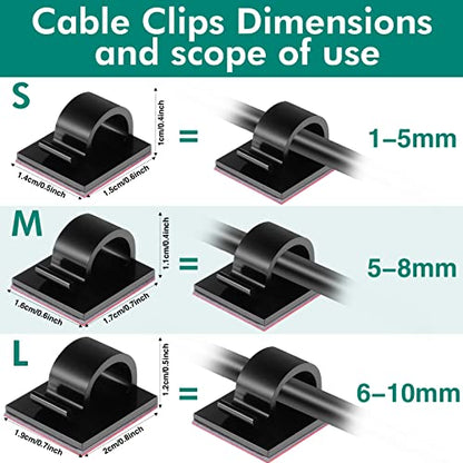 60 Pieces Mini Cable Clips Hooks Christmas Light Clips Self Adhesive Light Hooks Cord Clips for Desk Outdoor String Lights(Medium,Black)