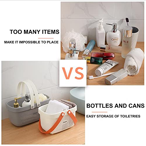 Plastic Storage Basket with Handle Portable Shower Caddy Tote Organizer Basket Bin for Bathroom Kitchen Dorm Room Bedroom, Gray | Sturdy Drainage Large Capacity Organizer Basket with Silicone Handles for Bathroom Kitchen Bedroom College Dorm Essentials