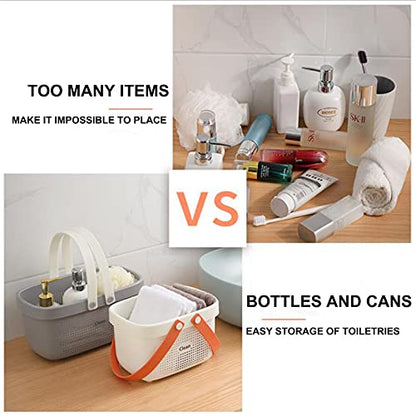 Plastic Storage Basket with Handle Portable Shower Caddy Tote Organizer Basket Bin for Bathroom Kitchen Dorm Room Bedroom, Gray | Sturdy Drainage Large Capacity Organizer Basket with Silicone Handles for Bathroom Kitchen Bedroom College Dorm Essentials