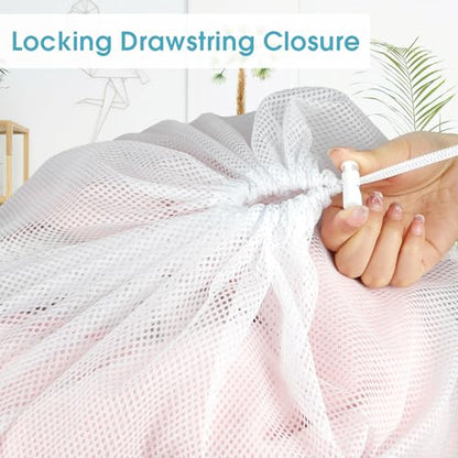 3 Pack Mesh Laundry Bags 23x34 Inch Drawstring Locking for Travel Home | mesh bags with locking drawstring, Tear-resistant for blankets & towels, Lightweight foldable for travel/dorm