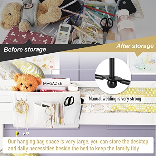 Bedside Caddy Organizer Hanging Storage Bag Bunk Bed White | Bed Caddy with Magazine Water Bottle Phone Holder for College Dorm and Hospital Beds