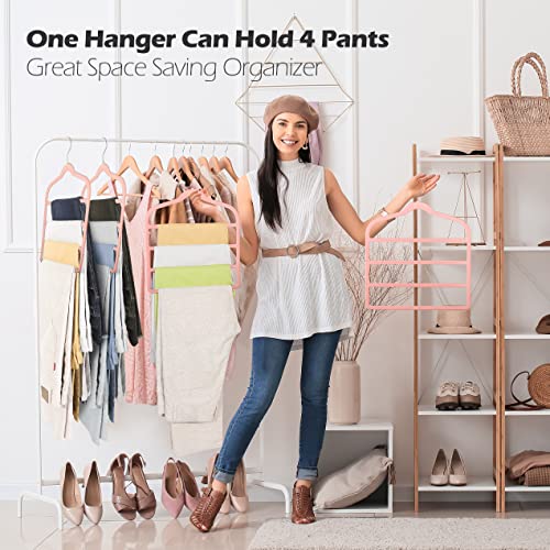 Velvet Pant Clothes Hanger Space Saving Non Slip Hanger Jean Slack Hangers | Multiple Velvet Hanger Closet Organizer Storage and Organization for Jeans,Scarf,Tie(Pink, 3)