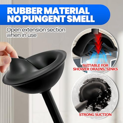 4in1 Toilet Plunger and Brush Set - Home Bathroom Cleaning Tools | 21", Groove Gap Brush, Cleaning Gloves, Heavy Duty Toilet Bowl Cleaner, Apartment Must Haves Bathroom Decor Accessories