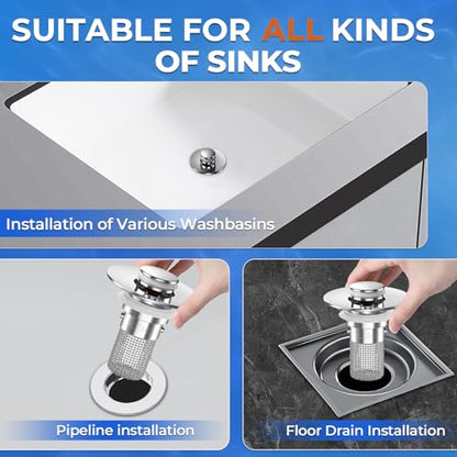 Bathroom Sink Drain Strainer,(2PCS) Pop-up Sink Drain Strainer with Removable Stainless Steel Strainer Basket Hair Catcher, Bathroom Sink Strainer for Bathroom Sink Stopper Replacement