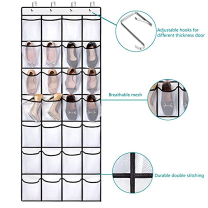 REGELETO 28 Large Pocket Over the Door Shoe Organzier, Hanging Shoe Rack for Door Large Capacity Shoe Organizer Holder with 4 Metal Hooks.