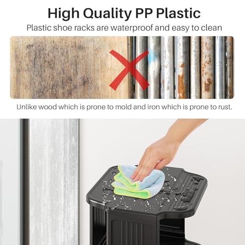 Kitstorack 8-Tier Vertical Plastic Shoe Rack, Freestanding Stackable Storage Organizer for Small Closets and Tight Spaces
