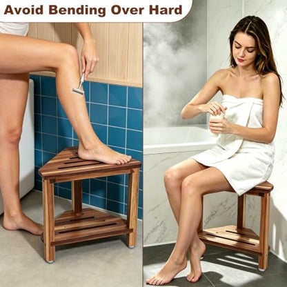 IBosins Corner Shower Stool for Shaving Legs Small Bench with Storage Shelf