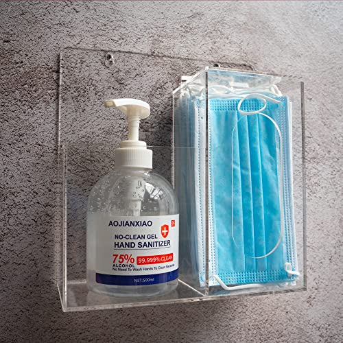 SEANADO Face Mask Dispenser and Hand Sanitizer Holder Stand Wall Mount or Countertop, Hygiene Station with 2 Compartment Clear Box Dispenser for Disposable Masks, Hairnets