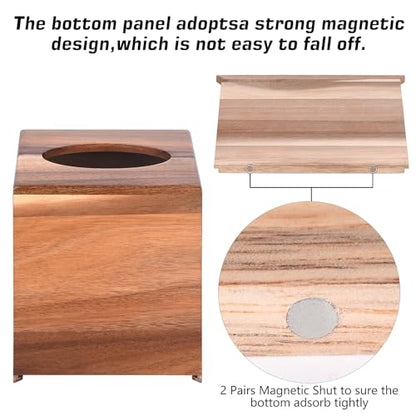 Tissue Box Cover Square, Acacia Wood Tissue Box Holder with Slide-Out Bottom, Wooden Tissue Box Cover Cube for Bathroom, Bedroom, Dinner Table, Office,Kitchen | with Slide-Out Bottom，for Bathroom, Bedroom, Dinner Table,Office,Kitchen