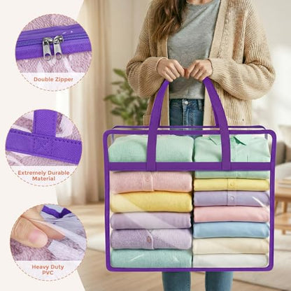 6 Pack Clear Storage Bags for Clothes, 40L Closet Organizers and Storage | Plastic storage with zipper and handle, moving bags, under-bed storage, closet organizer for blankets, comforters, toys