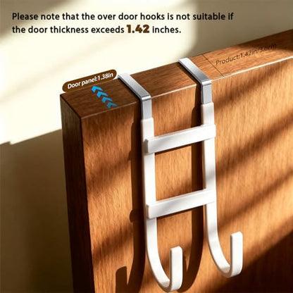 BAKON Over-the-Door Hooks, 2 Pack Heavy Duty Door Hanger with Anti-Scratch Rubber for Hanging Coat Towel Bag, Fits 1-3/8" Interior Doors, Suitable for Bathroom LivingRoom Bedroom and Kitchen, White