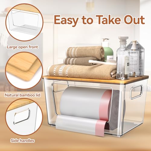 spospo 2 Pack Trash Bag Holder with Bamboo Lid Stackable Trashbag Dispenser | Extra Large Garbage Bag Holder for Kitchen Laundry Room Under Sink Organization and Storage