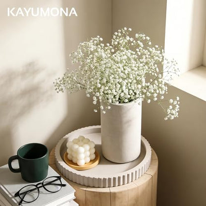 Modern Decorative Tray for Coffee Table, 11" Wooden Gray Beige Round Small Decor Tray for Candle, Perfume, Vanity, Kitchen Island Counter & Table Centerpiece