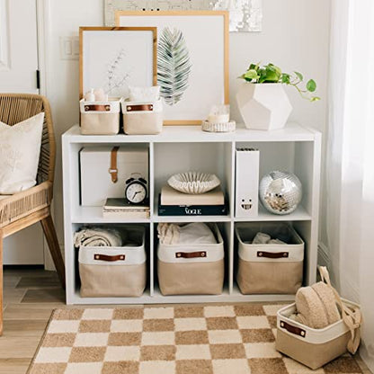OrganiHaus 15x11in Canvas Storage Baskets 3 Pack - Fabric Bins for Shelves | Vegan leather handles; a decorative closet organizer for clothes, shoes, or toys; bedroom container