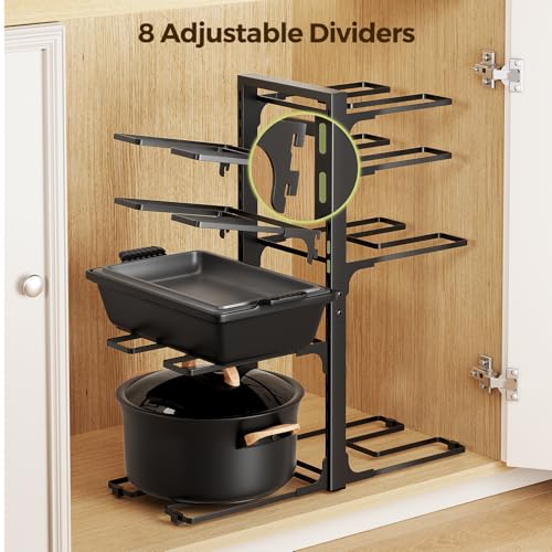 LAMU 8-Tier Heavy Duty Pots and Pans Organizer under Cabinet, 20.8" H | Adjustable heavy-duty pot rack holds stockpots, Dutch ovens and cast iron cookware, 120 LB capacity, Fits inside cabinet