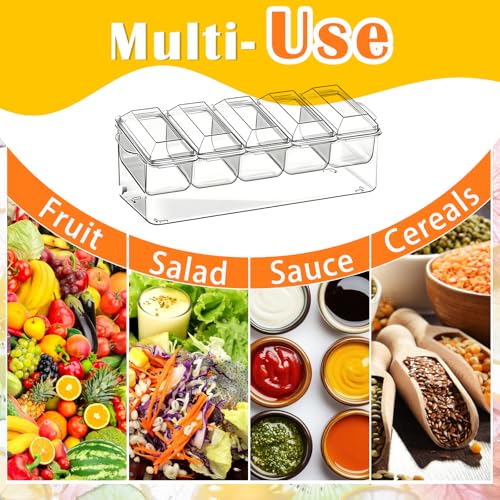Condiment Tray, Chilled Condiment Server, Bar Accessories on Ice | Condiment Caddy for Home, Party and Celebration, Bar Accessories with Removable Trays and Lids (5 Spoons & 2 Tongs)