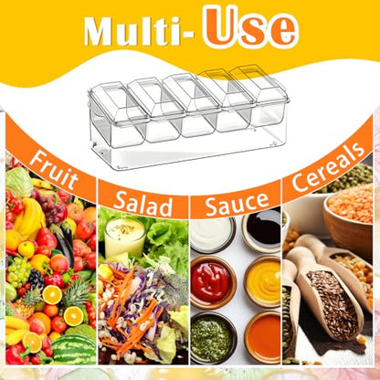 Condiment Tray, Chilled Condiment Server, Bar Accessories on Ice | Condiment Caddy for Home, Party and Celebration, Bar Accessories with Removable Trays and Lids (5 Spoons & 2 Tongs)