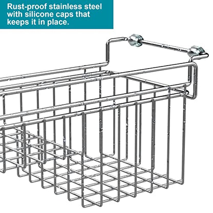 Over the Sink Caddy, Expandable Stainless Steel Sponge Holder for Kitchen Sink, 14.5-22 in Sink Organizer Rack for Sponge, Soap, Brush, Dish Cloth and Rag, Rust-Resistant Drying Holder