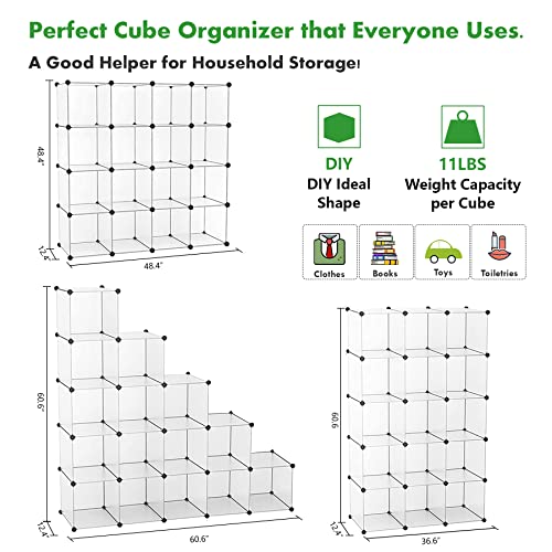 C&AHOME 16 Cube Storage Organizer Cube Shelves Units Storage Cubes, White | Plastic DIY Closet Organizer, Stackble Modular Closet Storage Shelves Ideal for Home, Bedroom, 48.4" L × 12.4" W × 48.4" H
