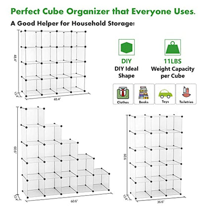C&AHOME 16 Cube Storage Organizer Cube Shelves Units Storage Cubes, White | Plastic DIY Closet Organizer, Stackble Modular Closet Storage Shelves Ideal for Home, Bedroom, 48.4" L × 12.4" W × 48.4" H